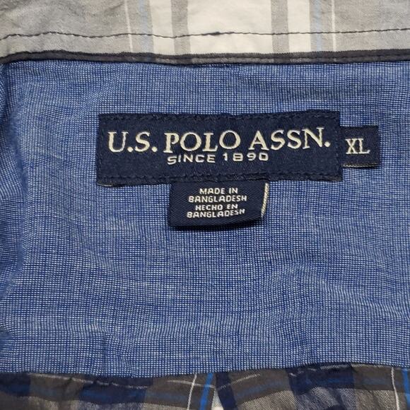 US Polo Assn Men’s XL Shirt Blue Gray Plaid Classic Fit Preppy Americana Vibe - Picture 3 of 10